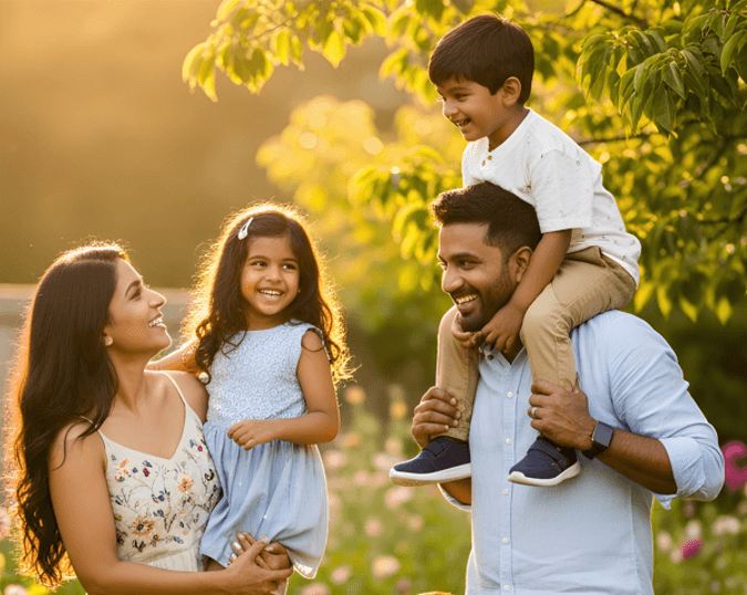 A family sharing a happy moment outdoors